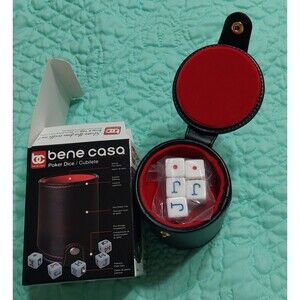 Bene Casa  Poker Dice,Cubilete,black  Leather, Interior  Red,5 Pocker Dice.new.